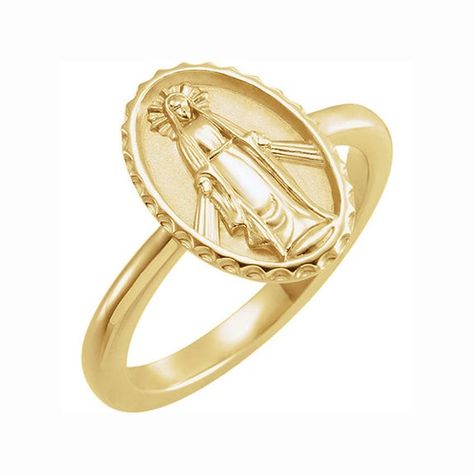 Miraculous Medal, White Gold Band, Ring Fit, Engraved Items, Jewelry Companies, White Ring, Virgin Mary, Gold Style, Womens Jewelry Rings