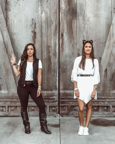 Natalie Caldwell ☀️ FL blogger on Instagram: “Did we dress up as Han Solo + Princess Leia for Star Wars Land? Yes. Yes we did. 💁🏽‍♀️ #disney #disneyworld #disneyland #disneybound…” Disney Bounding Princess Leia, Han Solo Disneybound Women, Princess Leia Disney Outfit, Star Wars Disneybound Summer, Leia Inspired Outfit, Princess Leia Inspired Outfit, Princess Leia Disney Bound, Mandalorian Disneybound, Princess Leia Outfits