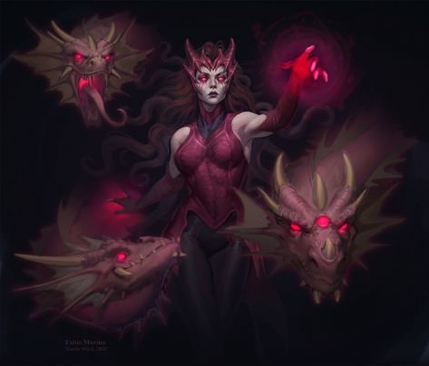 ArtStation - Scarlet 'Demon' Witch Evil Scarlet Witch, Marvel Nova, W.i.t.c.h Fanart, Scarlet Witch Comic, The Mother Of Dragons, Witch Powers, Super Powers Art, Catty Noir, Elizabeth Olsen Scarlet Witch