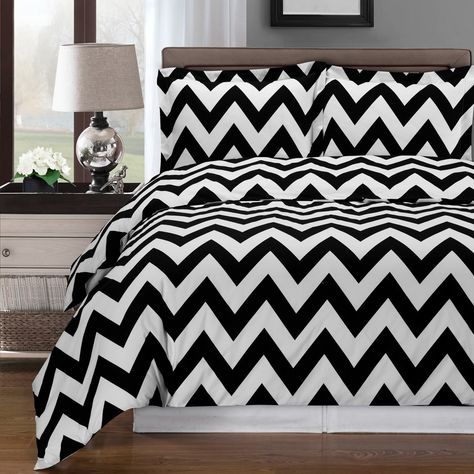 Black and White Chevron Zig Zag Striped 100% Cotton Duvet Cover Set, 300 Thread Count Striped Bed, King Size Comforter Sets, Black Duvet, Grey Duvet, 100 Cotton Duvet Covers, Black Duvet Cover, King Duvet Cover Sets, Luxury Duvet Covers, White Comforter