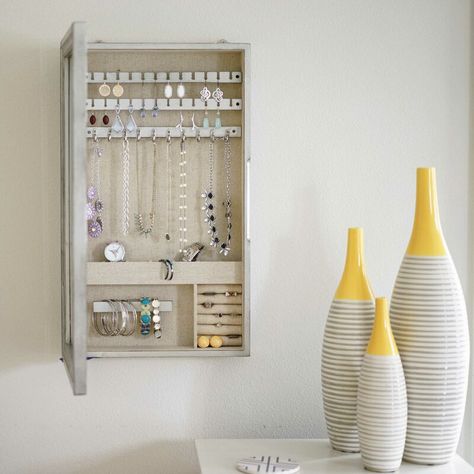 Loon Peak® Storage Mirror Wall Mounted Jewelry Holder & Reviews | Wayfair Hidden Jewelry Storage, Hanging Jewelry Storage, Wall Mounted Jewelry Armoire, Honey Jewelry, Jewelry Frames, Wooden Mirror Frame, Jewelry Cabinet, Jewelry Mirror, Hanging Jewelry