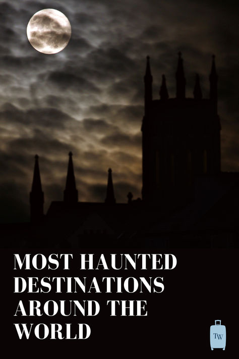 picture of full moon with a gothic castle in the shadows with more pictures of the haunted destinations around the world Aokigahara Forest, Halloween Destinations, Castles In Europe, Stanley Hotel, The Stanley Hotel, Halloween Travel, Thrill Seeking, Creepy Places, Edinburgh Castle