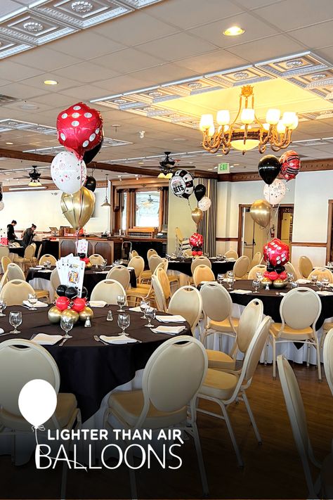 Dice, poker chips, and house of cards balloons for this casino themed party Casino Themed Centerpieces, Casino Themed Party, Balloon Table Centerpieces, Balloon Frame, Balloon Centerpieces, Casino Night, Balloon Decor, Casino Theme, Poker Chips