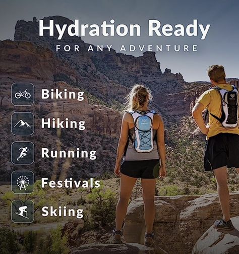 Water Buffalo Hydration Backpack - Lightweight Hydration Pack with 2L Water Bladder - Water Backpack for Hiking, Running, Biking, and Raves - Road Runner 12L Hydropack Backpack Running Hydration Pack, Backpack For Hiking, Electrolyte Balance, Water Backpack, Cycling City, Water Bladder, Outdoor Camping Gear, Hydration Backpack, Hydration Pack