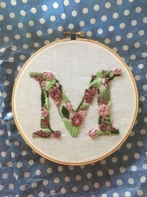 M Embroidery Letter, Letter M Embroidery, Floral Letter Embroidery, M Embroidery, Wedding Embroidery Hoop, Hoop Wall Art, Embroidery Hoop Wall, Embroidery Letter, Embroidery Hoop Wall Art