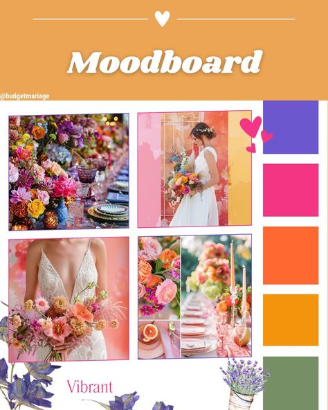 Inspiration palette de mariage - Des couleurs vibrantes pour l'été ! 🌈 #BudgetMariage #inspirationmariage #palette #palettemariage #mariage #wedding