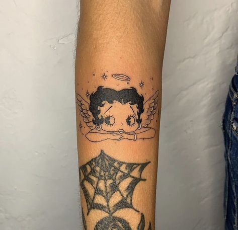 Betty Boop Angel Tattoo, Angel Betty Boop, Patchwork Tattoo Sleeve, Betty Boop Tattoo, Betty Boop Tattoos, Belly Tattoos, Girl Arm Tattoos, Tattoos Inspiration, Tattoo Templates