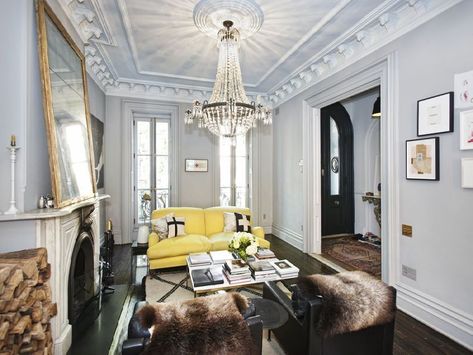 Cottage Lounge, Architectural Detailing, Slope House, Jenna Lyons, Grey Stuff, Yellow Sofa, Modern Victorian, Beautiful Sights, Mellow Yellow