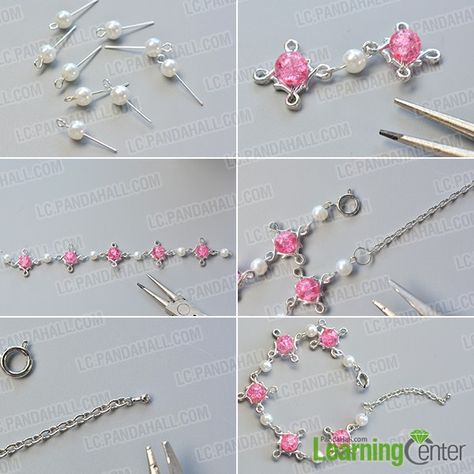 make the second part of the glass bead and pearl bead chain bracelets Bracelets For Friends, Ear Cuff Diy, How To Make Pink, Braided Bracelet Diy, Beads Craft Jewelry, Diy Jewelry Unique, Diy Jewelry Inspiration, Vintage Jewelry Crafts, Wire Jewelry Designs