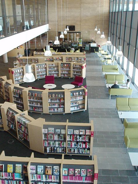 Overview main floor of library, Craigieburn Library | Flickr - Photo Sharing! School Library Layout Floor Plans, Library Plan Design, Public Library Design Plan, College Library Design, Library Layout Plan, Modern Library Aesthetic, University Library Design, School Library Design Interior, Library Room Ideas School