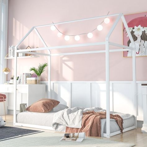 Bed Frame Twin Size, Twin House Bed, Bed Frame Metal, House Bed Frame, House Beds For Kids, Bed For Kids, Kids Bed Frames, House Frame Bed, Bed Floor