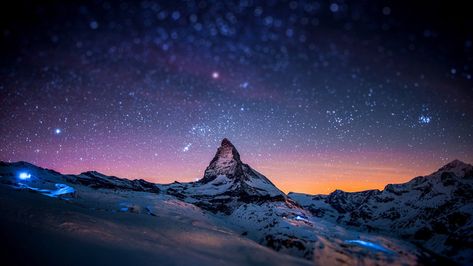 #nature #sky #atmosphere #matterhorn #switzerland #phenomenon #night #mountain #snow mountain range #star #arctic #freezing #1080P #wallpaper #hdwallpaper #desktop Night Sky, Macbook, Wallpapers, Stars