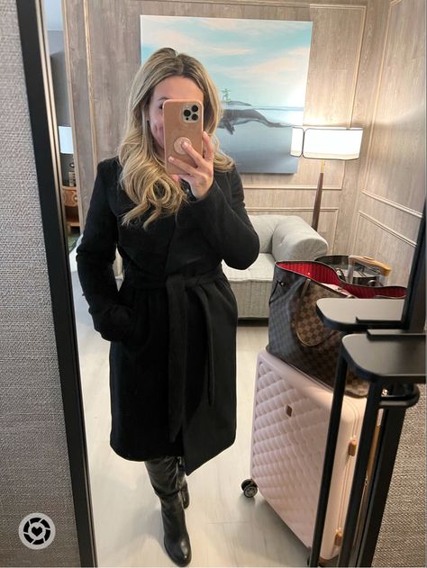 Belted Wrap Coat, Black Wool Coat, Cole Haan Women, Wrap Coat, Wardrobe Ideas, Black Wool, Wool Coat, Cute Fashion, Belts For Women