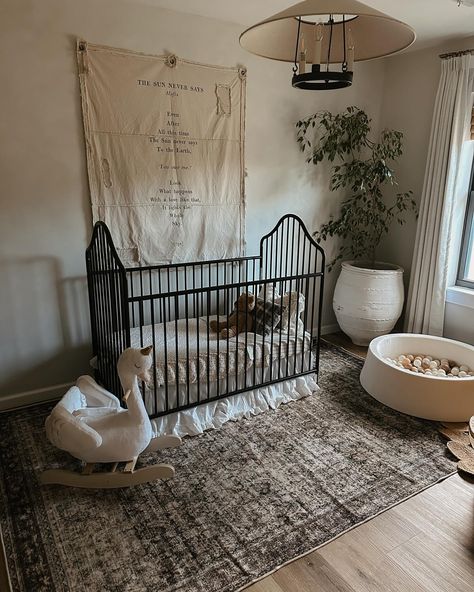 Kristina Evans | SUNDAY STILLS🍂🤎 Shots from this week. #ltkhome #homedecor #organicmodern #earthytones #earthydecor #falldecor #modernorganic #amazonhome | Instagram Iron Crib Nursery, Iron Crib, Cream Nursery, Brown Nursery, Black Nursery, Earthy Decor, Artificial Peony, Toddler Girl Room