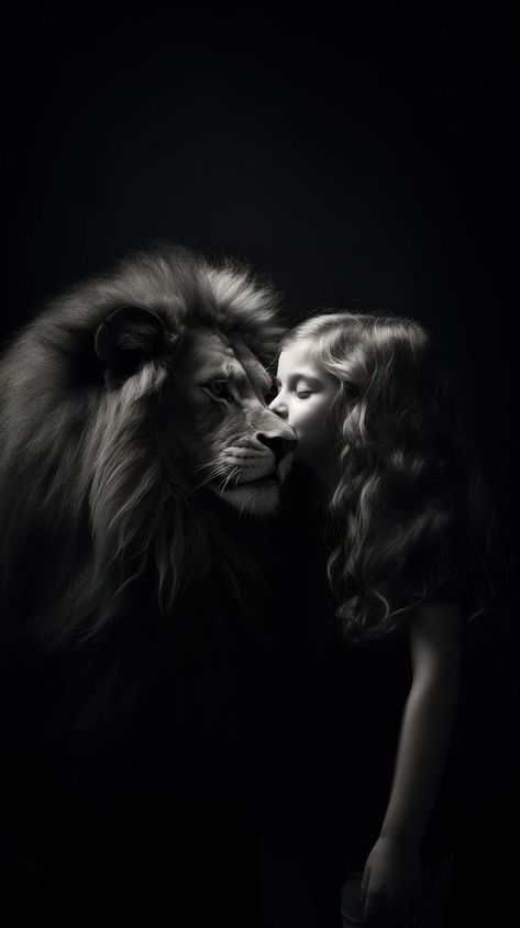 A little girl kissing lion cheek photography portrait mammal. AI generated Image by rawpixel. | premium image by rawpixel.com / Pitcha Benrohman Wallpaper Lion, Female Lion, Lion Images, Marvel Superhero Posters, Marvel Superhero, Lion Face, Wallpaper Black, Photography Portrait, Wallpaper Wallpaper