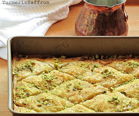 Turmeric & Saffron: Baghlava - Persian Baklava Persian Baklava, Persian Desserts, Saffron Recipes, Iranian Recipes, Iranian Cuisine, Baklava Recipe, Persian Cuisine, Iranian Food, Eastern Cuisine