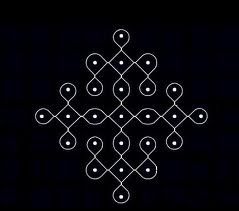 7 - 1 parallel dots (Neer Pulli) Kolam - Start with 7 dots in the center, leave one dot at both ends and stop at 1 by putting parallel dot... Rangoli Designs Videos, Vilakku Kolam, Kolam Art, Kolam Dots, Indian Rangoli Designs, Design Rangoli, Kambi Kolam, Dot Rangoli, Pulli Kolam