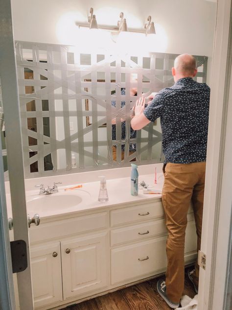 Kid-Friendly Guest Bathroom - Mirror Update! - Cotton Stem Guest Bathroom With Shower Only, Big Mirror In Bathroom, Kid Guest Bathroom, Kids And Guest Bathroom Ideas, Kids/guest Bathroom, Kid Bathroom Ideas, Huge Mirrors, Kids Guest Bathroom Ideas, Mirror Update