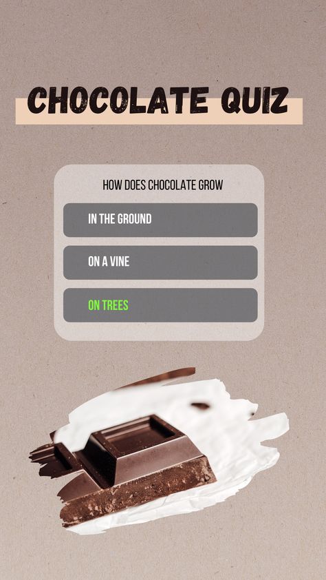 Quiz your audience on their chocolate knowledge with this fun and engaging Instagram Story #Quiz_Box_Instagram #Interactive_Instagram_Story_Ideas_Food #Quiz_For_Instagram_Stories #Food_Interactive_Stories Quiz Box Instagram, Food Content Instagram Story, Quiz For Instagram Stories, Type Something Instagram Story, Engagement Stories For Instagram, Ig Story Engagement Ideas, Engagement Stories Instagram, Chocolate Content Ideas, Food Polls For Instagram Story