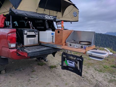 Project DIY: Truck-bed Pullout Kitchen (and BS) | Page 8 | Tacoma World Truck Bed Camp Kitchen, 4wd Camping Setup, Truck Camping Setup, Overland Kitchen, Ute Camping, Truck Kitchen, Diy Truck Bedding, Iveco Daily 4x4, Bil Camping