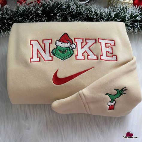 Nike Grinch Sweatshirt, Grinch Sweatshirt, Cute Christmas Sweater, Couples Sweatshirts, 2024 Christmas, Holiday Sweatshirt, Cheap Nikes, Embroidered Sweatshirt, Embroidered Sweatshirts