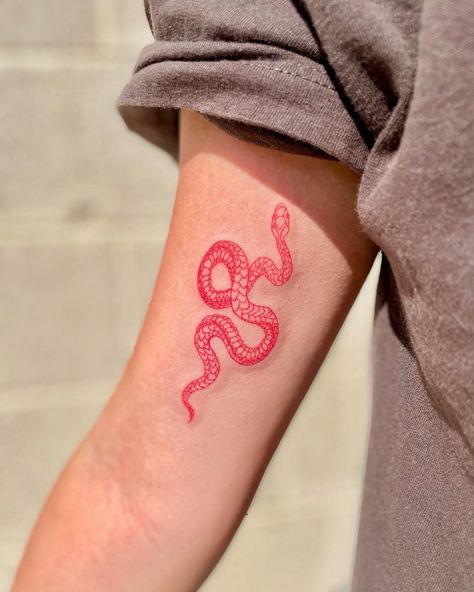 Snake Small Tattoo, Pink Snake Tattoo, Red Snake Tattoo, Black Snake Tattoo, Small Snake Tattoo, Japanese Snake Tattoo, Medium Tattoos, Small Snake, Snake Tattoos