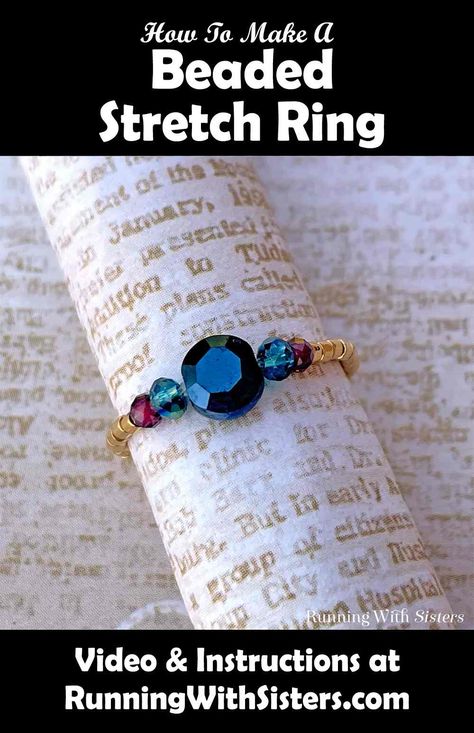 How To Make A Beaded Stretch Ring - Running With Sisters Stretch Rings How To Make, Elastic Rings Diy, Making Rings With Beads, How To Make Beaded Rings, Seed Bead Ring Patterns, Beading Rings, Secure Knot, Rings Tutorial, Wire Rings Tutorial