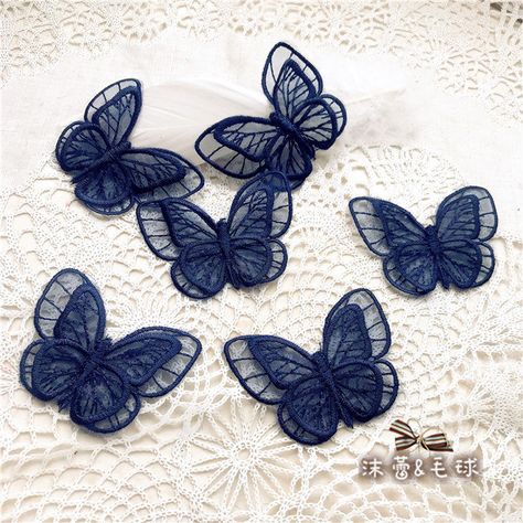 10 Pieces Navy Blue Organza Butterfly 3D Lace Applique double-deck Bridal Gown Embroidery Patches baby headband tutu skirt Accessories H0368 ♥ This listing is for 10 pieces ♥Diameter:5cm*6.8cm ♥Wholesale acceptable! ♥If you want more, please feel free to send me a message. I will be glad to make custom listing for you! ♥Happy shopping here Organza Butterfly, Flying Butterflies, Embroidered Mesh Dress, Sewing Lace, Crystal Trim, Wedding Dress Accessories, Beaded Applique, Flower Lace, Bridal Headband