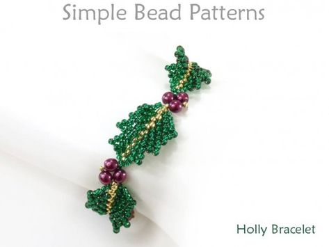 Seed Bead Bracelet Pattern, Christmas Beading, Seed Bead Bracelet Patterns, Bracelet Beading, Holiday Beading, Seed Bead Pattern, Jewelry Making Kits, Beaded Leaf, Beading Techniques