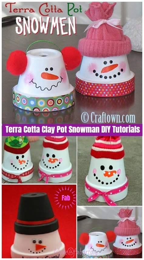 Terracotta Snowman Pots, Snowman Tree Ornaments Diy, Clay Pots Christmas Crafts, Flower Pot Snowman Crafts, Terracotta Christmas Crafts, Terra Cotta Pot Ornaments, Terra Cotta Crafts, Christmas Crafts For Work Party, Terracotta Pot Snowman