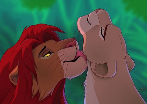 Nala Fanart, A Kiss On The Neck, Lion King Kovu, Lion King Images, King Pictures, Lion Couple, Disney Movie Art, Lion King Drawings, Lion King 1