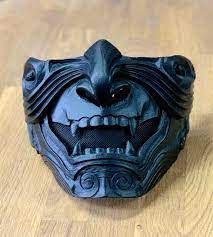 Omi Mask, Black Oni Mask, Half Oni Mask, Samurai Half Mask, Oni Half Mask, Armor Japanese, Mascara Oni, Japanese Oni Mask, Black Demon