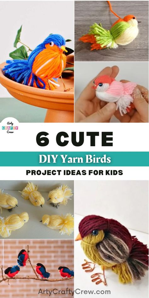 Check out these cute DIY yarn bird project ideas you can make for your kids. DIY tutorials curated by Arty Crafty Crew. Yarn Art Diy, Yarn Art Projects, Ruler Crafts, Yarn Animals, Easy Yarn Crafts, April Crafts, Diy Yarn, Crafts For Seniors, Bird Crafts