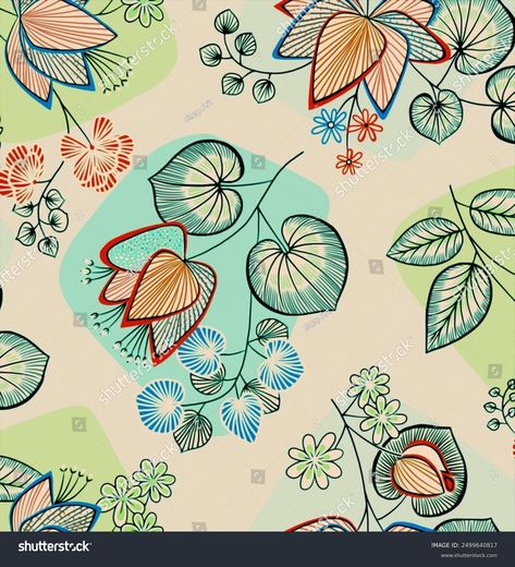 Allover Seamless Flowers Design Pattern Fabric Stock Illustration 2499640817 | Shutterstock 3d Allover Design, Allover Pattern Design, Flower Pattern Design Prints, Vector Border, Ajrakh Prints, Allover Design, Allover Pattern, Flower Pattern Design, Schedule Design