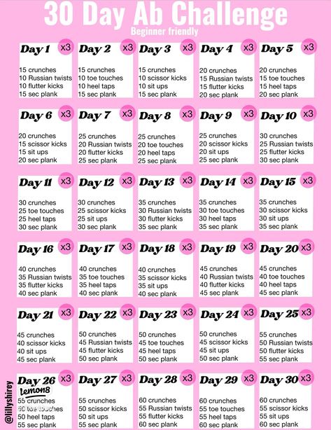 ✨30 Day Ab Challenge✨ | Gallery posted by Lilly Shirey | Lemon8 Teen Workout Plan, Month Workout Challenge, 30 Day Ab Challenge, Summer Body Workout Plan, 30 Day Abs, Workouts For Teens, Ab Challenge, Month Workout, Workout Routines For Beginners