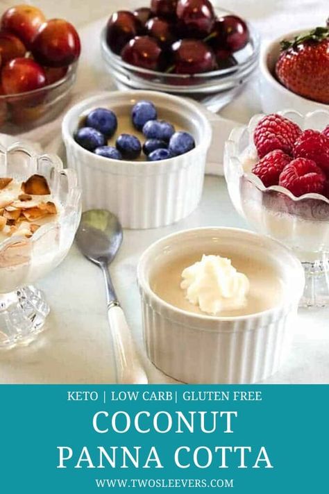 Coconut panna cotta Full Fat Coconut Milk Recipes, Keto Panna Cotta, Keto Gelatin Desserts, Coconut Panna Cotta Recipe, Keto Gelatin Recipes, Keto Coconut Milk Recipes, Unflavored Gelatin Recipes, Easy Panna Cotta Recipe, Desserts Low Carb