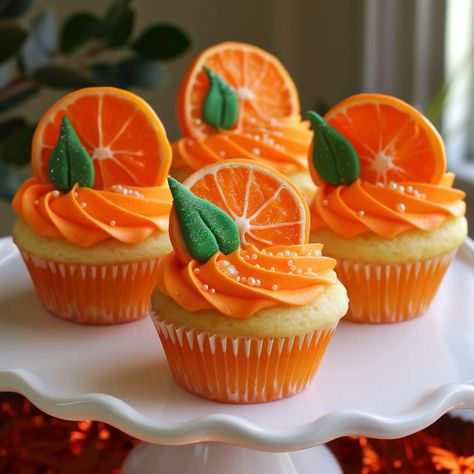 Orange Theme Cupcakes, Orange Blossom Baby Shower Theme, Healthy Cakes, Fruit Cupcakes, Baby Shower Fruit, Unique Baby Shower Themes, Citrus Baby, Baby Orange, Kid Cupcakes