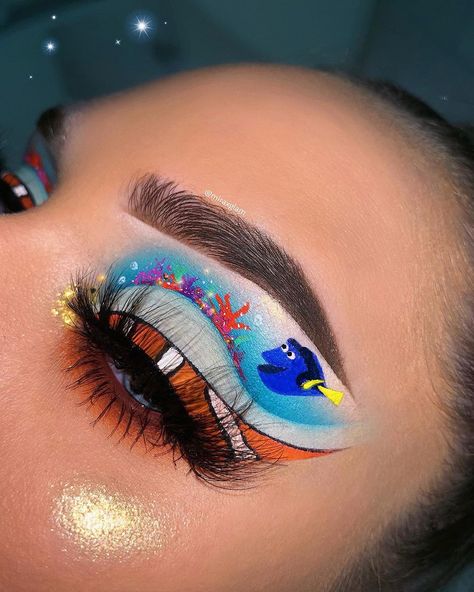 Finding Nemo Makeup, Disney Makeup Ideas, Dory Makeup, Nemo Makeup, Disney Makeup Looks, Nemo Outfit, Inspi Makeup, Disney Eye Makeup, Eyeshadow Designs