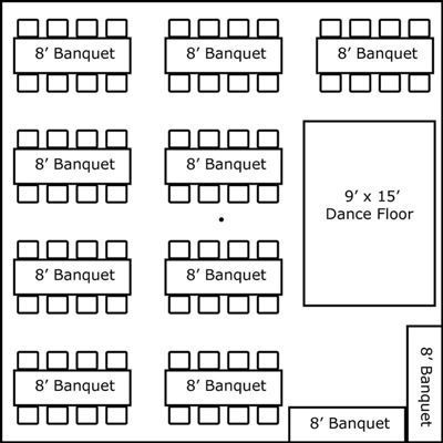 Rectangle Table Wedding Layout 170, 30x30 Tent Wedding Layout, Banquet Layout Floor Plans, Wedding Table Layout Around Dance Floor, Banquet Dimensions, Banquet Hall Layout Plan, Small Buffet Table, Party Rentals Business, Event Layout