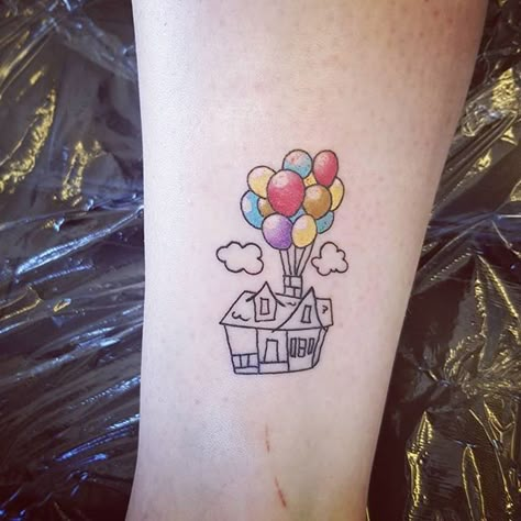 Up House Tattoo Disney, Up Tattoos Disney, Disney Up Tattoo, Little Disney Tattoos, Up House Tattoo, Up Tattoo Disney, Little House Tattoo, Disney Tattoos Unique, Pixar Tattoos