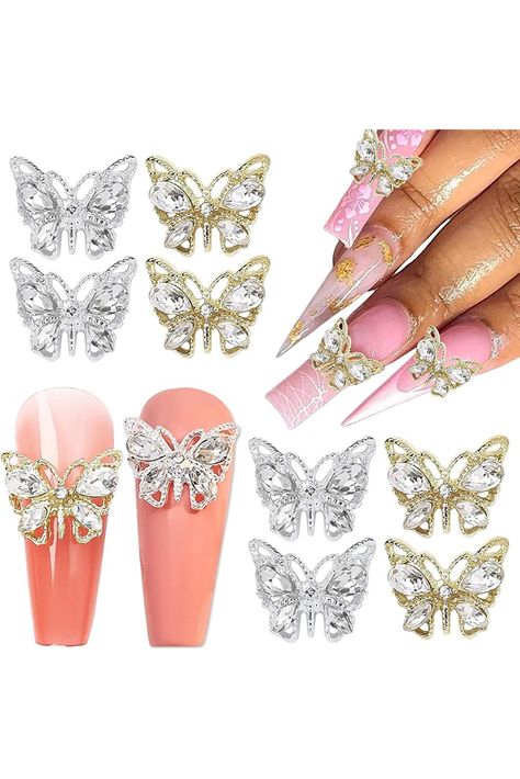 3D Butterfly Nail Charms for Acrylic Nails 10 PCS Metal Butterfly Nail Art Charms with Diamonds Gold Silver Butterflies Nail Charms Rhinestones Decoration DIY Alloy Jewelry Accessories Silver Butterflies, Butterfly Nail Designs, Nail Art Charms, Butterfly Nail Art, Uv Gel Nail Polish, Metal Butterfly, 3d Butterfly, Butterfly Nail, Ad Art