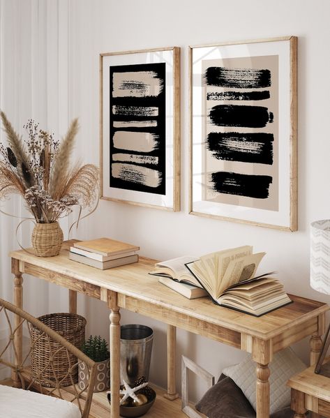 Black and Beige Wall Art Black Abstract Prints Set of 2 - Etsy Australia Art Galleries Design, Modern Printable Wall Art, Art Noir, Beige Art, Minimal Prints, Ikea Frames, Etsy Printable Art, Gallery Design, Beige Walls