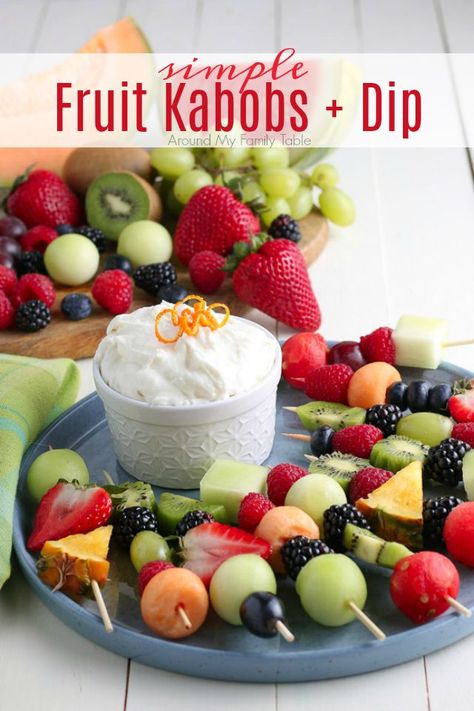 Appetizer Fruit, Rainbow Fruit Kabobs, Dessert Kabobs, Fruit Sweets, Desserts Party, Fruit Kebabs, Fruit Appetizers, Dairy Free Cream Cheese, Kabob Skewers