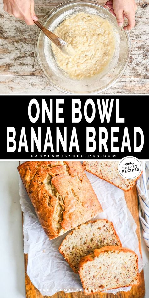 One bowl for less mess! This easy banana bread is so simple to make. An uncomplicated list of ingredients allows the banana flavor to shine through in a moist and tender banana loaf. Perfect for when you’re feeling nostalgic for classic banana bread. This recipe is it! One Bowl Banana Bread, Classic Banana Bread, Banana Loaf, Banana Bread Recipe Moist, Banana Bread Muffins, Easy Banana Bread Recipe, Feeling Nostalgic, Chocolate Chip Banana Bread, Banana Bread Recipe