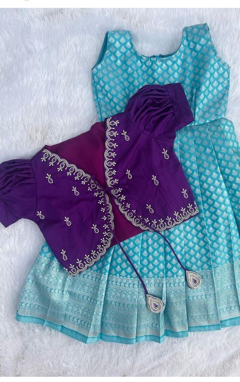 Kids Langa Jacket Designs, Pattu Langa Designs For Kids, Pattu Frocks For Baby Girl, Baby Lehenga Designs, Blouse Models For Pattu Sarees, Pattu Pavadai Designs For Kids, Baby Blouse Designs, Baby Pattu Langa Designs, Kids Langa Blouse Designs Latest