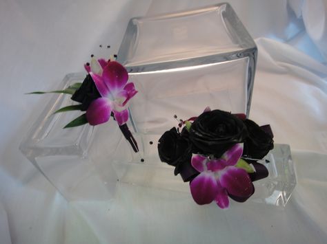 Wrist Corsage Prom, Corsage And Boutonniere, Black Roses, Wrist Corsage, Boutonniere, Black Rose, Orchids, Wedding Flowers, Wedding Inspiration