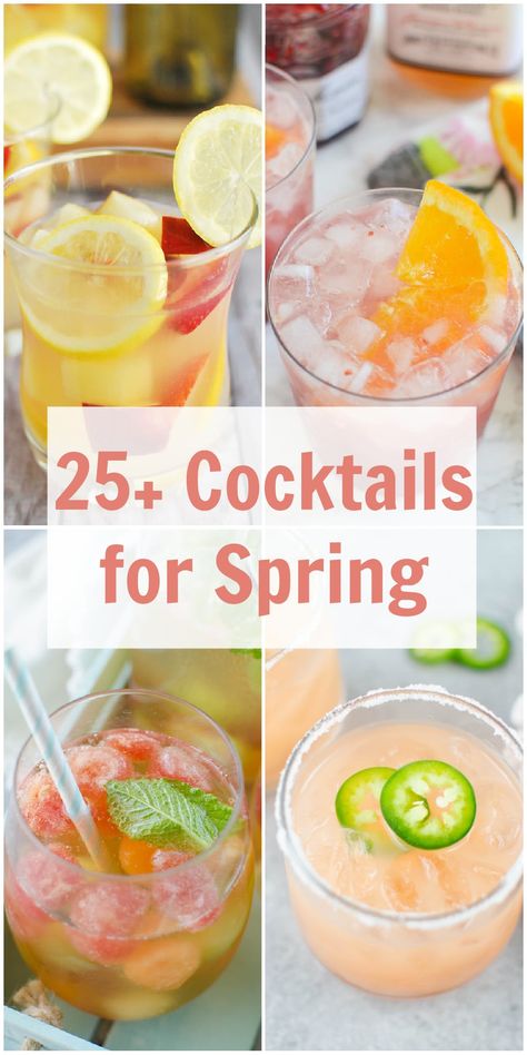 25+ Cocktails for Spring - a list of the best cocktails for spring! Lots of fresh fruit, bubbly drinks for brunch, margaritas for Cinco De Mayo, and so much more! Spring Alcholic Drinks, Batch Cocktails Spring, Spring Margarita Recipes, Spring Cocktails For A Crowd, April Cocktails, March Cocktails, Spring Alcoholic Drinks, Brunch Margaritas, Drinks For Brunch