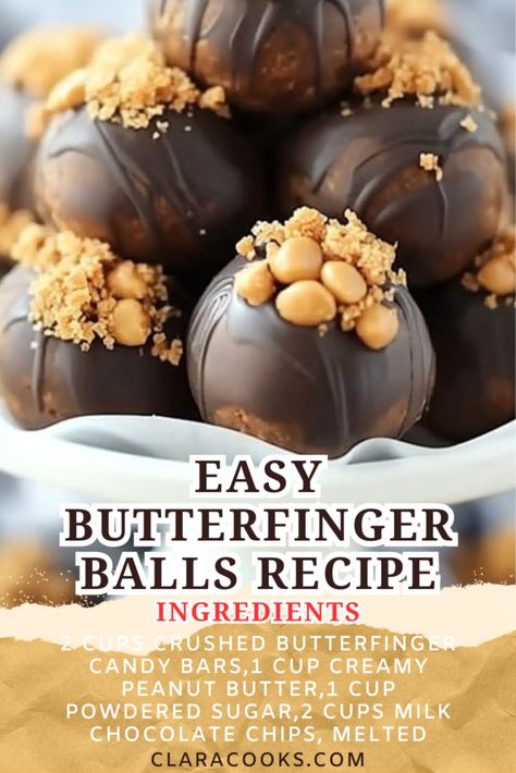 Easy Butterfinger Balls Recipe Butter Finger Balls Recipe, Butterfinger Peanut Butter Balls, Butterfinger Balls Recipe Easy, Dessert Recipes Easy Quick 3 Ingredients, Butterfinger Balls Recipe, Dessert With Peanut Butter, Chocolate Covered Peanut Butter Balls, Butterfinger Balls, Creme Brulee Cheesecake