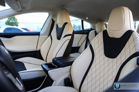 The electric SUV also got a custom black-and-white interior upgrade. Black And White Car Interior, Tesla Model X Custom, Tesla Model S Custom, Tesla Model S Interior, Custom Tesla, White Seat Covers, Tesla Interior, Expensive Car, Luxury Private Jets