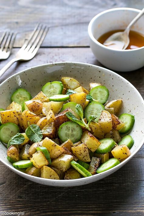 Sumac Roasted Potatoes And Cucumber Salad Recipe Sumac Recipes, Potato Salad With Apples, Potato Salad Dressing, Potato Salad Recipe Easy, Potato Salad Healthy, Beet Salad Recipes, Potato Salad With Egg, Cucumber Salad Recipe, Bacon Potato Salad